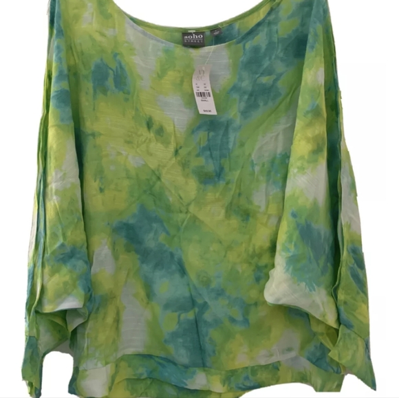 New York & Co Soho Street 2PCS Top & Joggers Tie Dye Lime Green Teal Set NWT - Picture 7 of 10